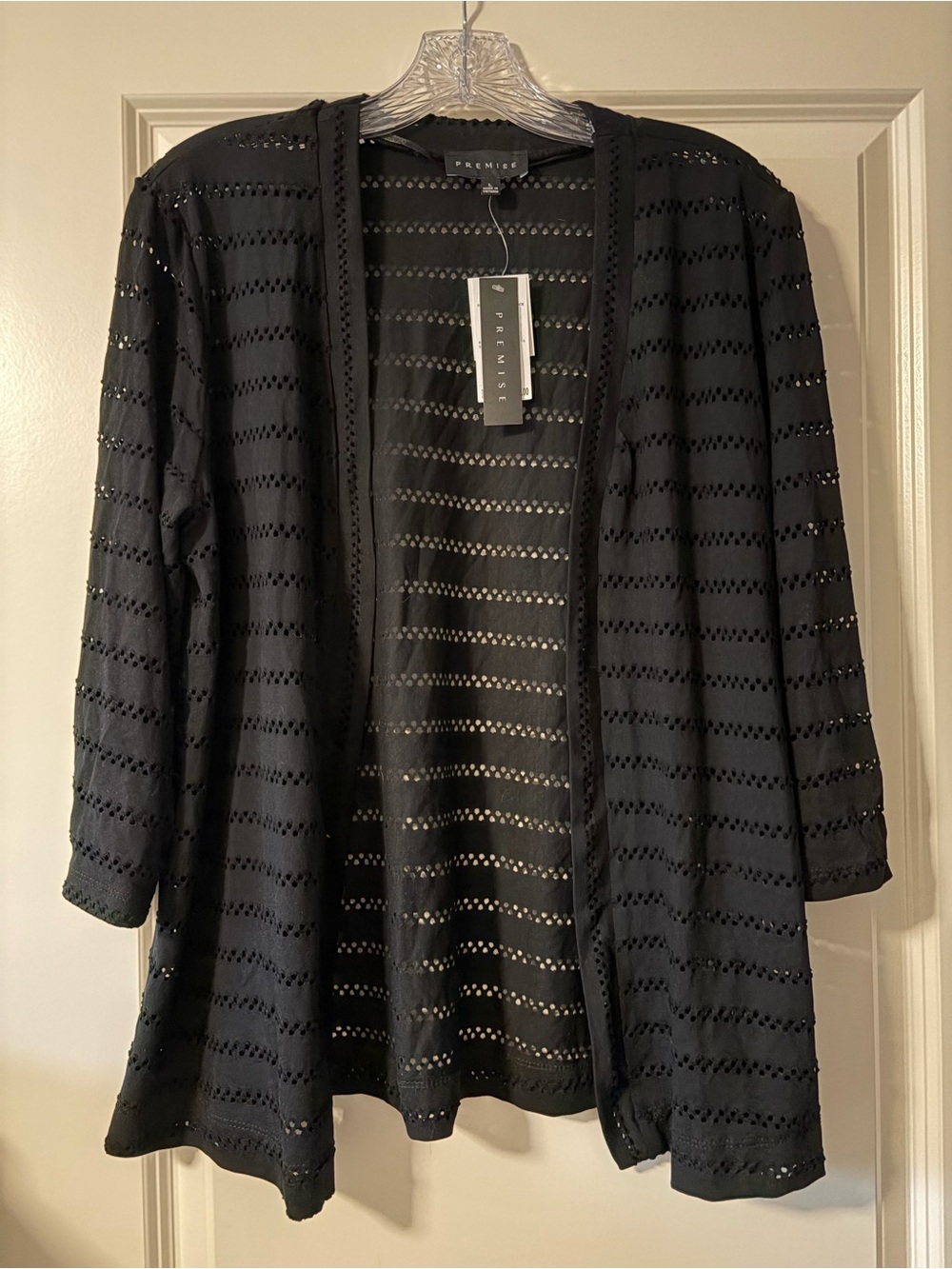 Premise Black Eyelet Open Knit Cardigan
